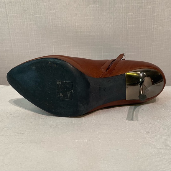 Lanvin Paris Ankle Calfskin Booties Sz US 8.5B Silver Stiletto Heel Brown - Picture 15 of 16